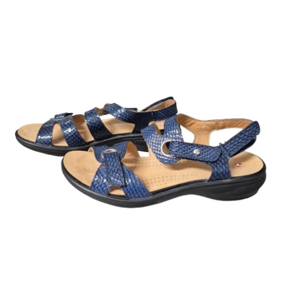 37 Revere Navy Embossed Snakeskin Sandals
